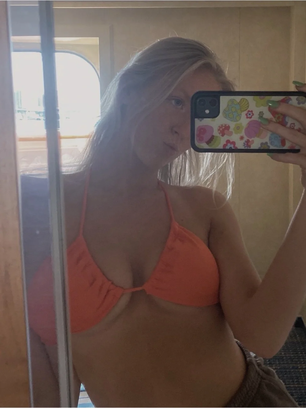 Orange Triangle Bikini Top - Bright Coral Swim